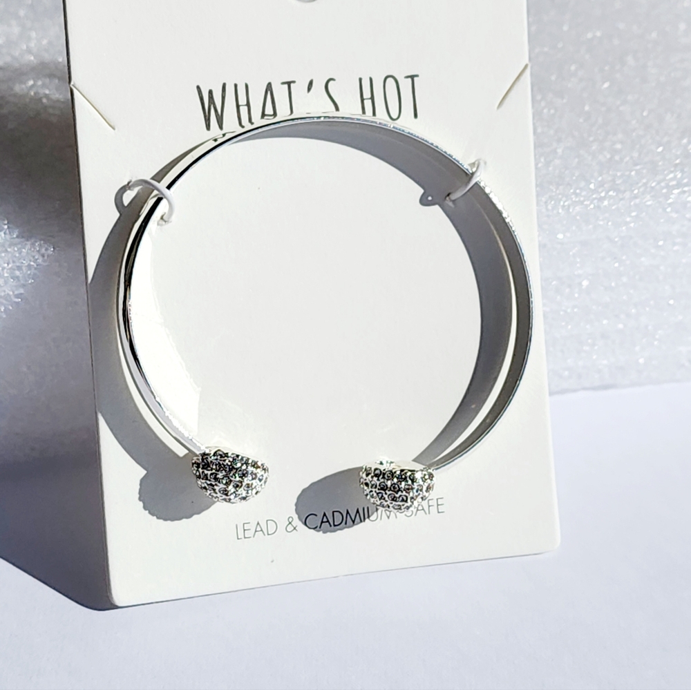 Women's Cluster Cuff Pave Ball Open Silver Bangle Bracelet - Picture 5 of 5